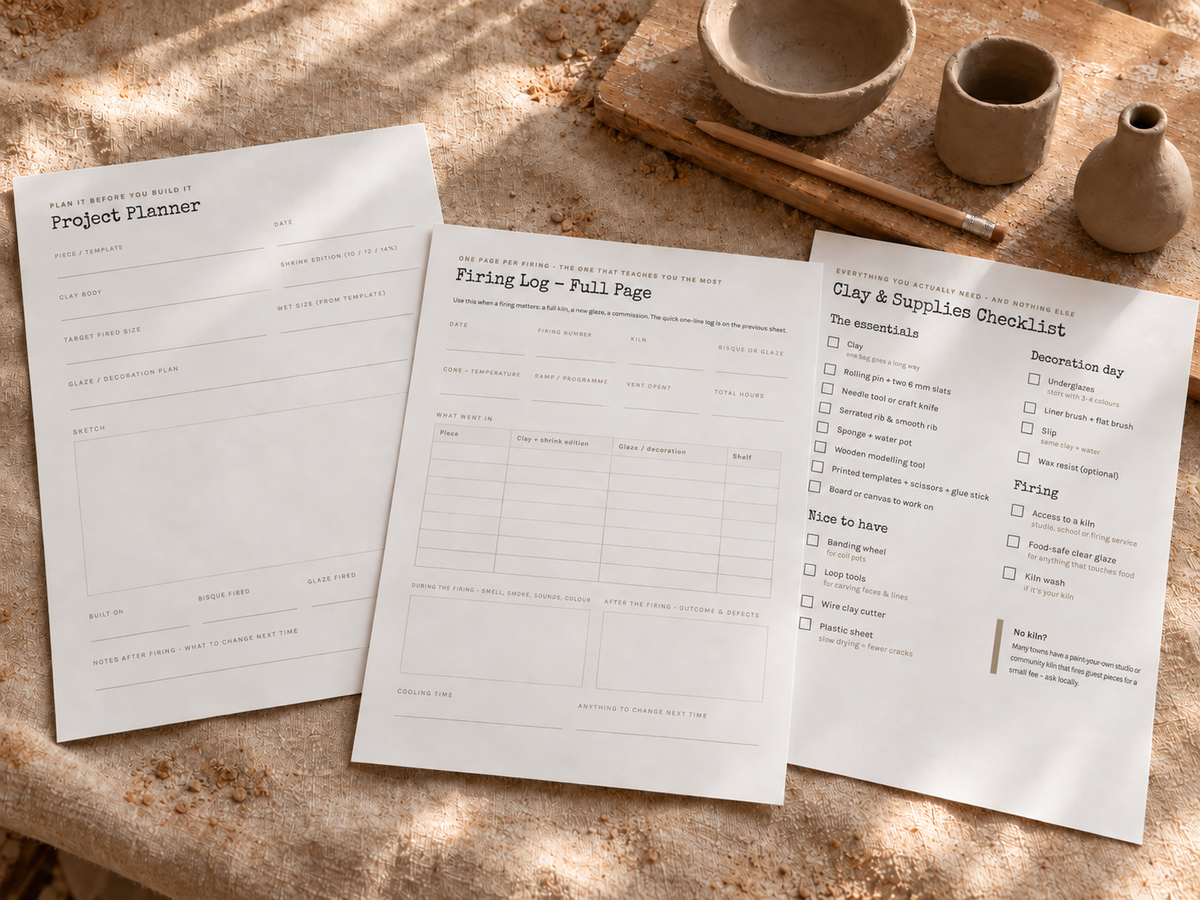 Printable project planner, firing log and supplies checklist