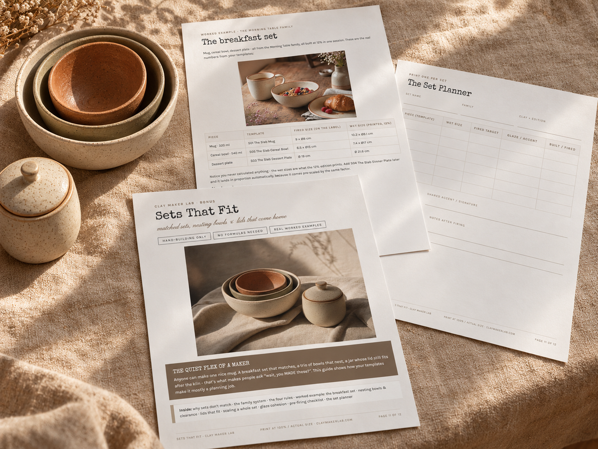 Sets That Fit guide with nesting bowls and a lidded jar