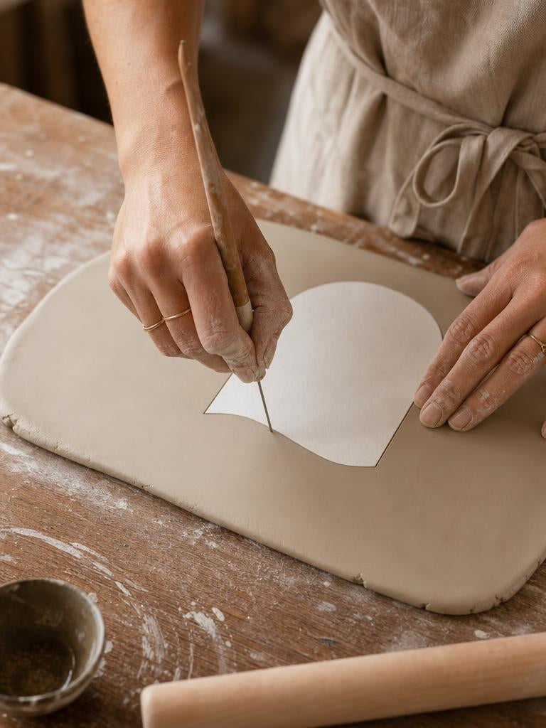 Slab templates laid out on freshly rolled clay