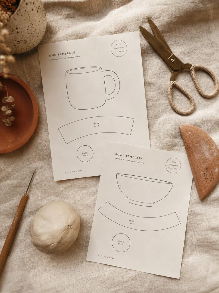 Cutting a clay slab around a paper template